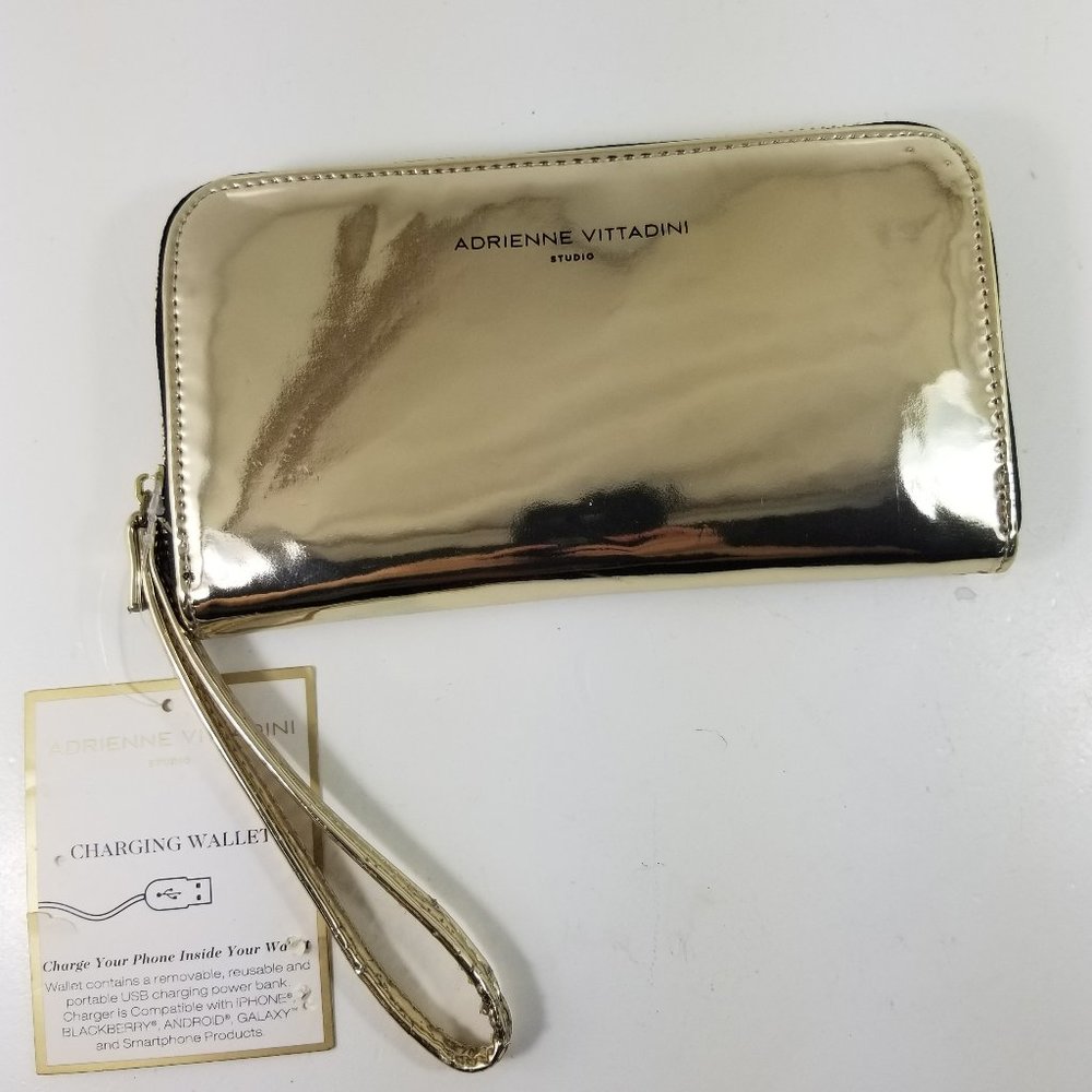 Adrianne Vittadini Studio Charging wallet wristlet metallic gold floral inside
